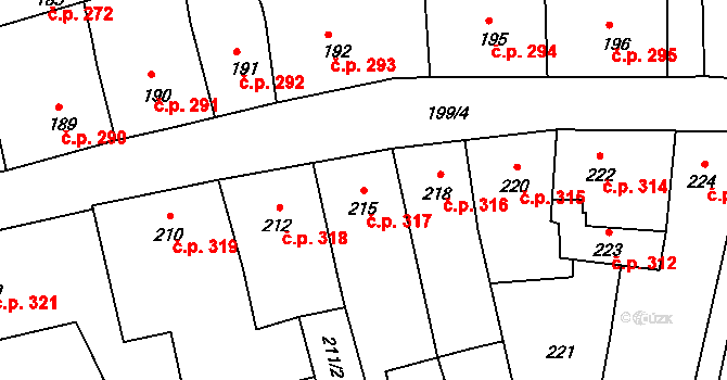 Šluknov 317 na parcele st. 215 v KÚ Šluknov, Katastrální mapa