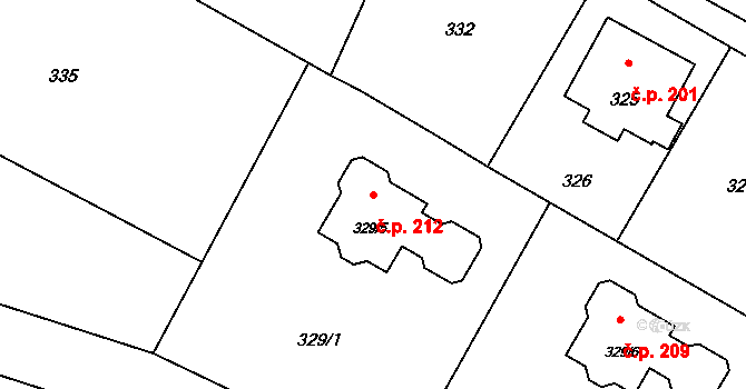 Děhylov 212 na parcele st. 329/5 v KÚ Děhylov, Katastrální mapa