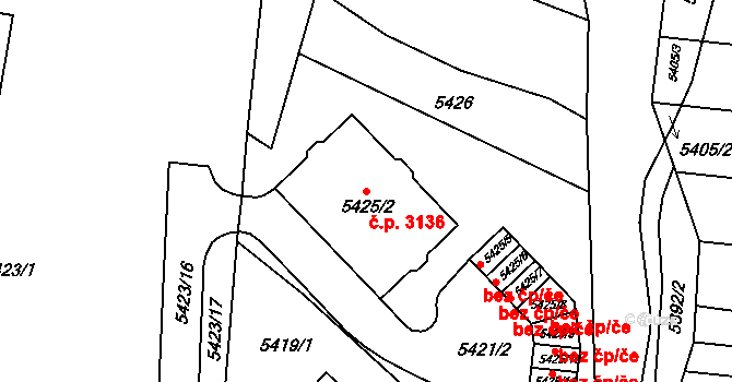 Žabovřesky 3136, Brno na parcele st. 5425/2 v KÚ Žabovřesky, Katastrální mapa