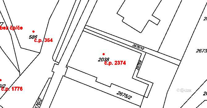 Zlín 2374 na parcele st. 2038 v KÚ Zlín, Katastrální mapa