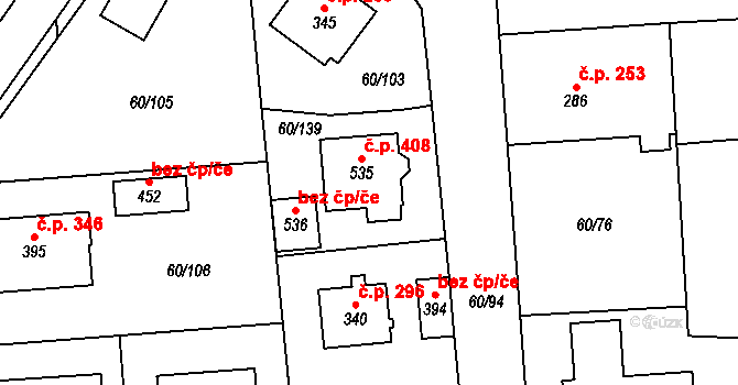 Hovorčovice 408 na parcele st. 535 v KÚ Hovorčovice, Katastrální mapa