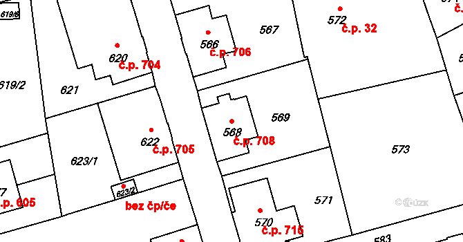 Šluknov 708 na parcele st. 568 v KÚ Šluknov, Katastrální mapa