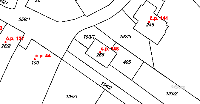Mramotice 148, Znojmo na parcele st. 266 v KÚ Mramotice, Katastrální mapa