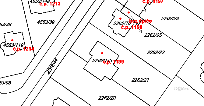 Hustopeče 1199 na parcele st. 2262/113 v KÚ Hustopeče u Brna, Katastrální mapa