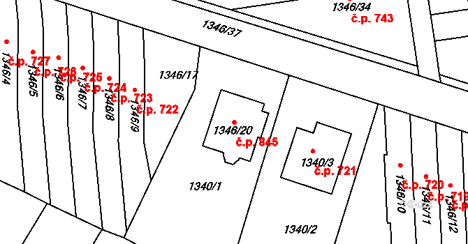 Česká Skalice 845 na parcele st. 1346/20 v KÚ Česká Skalice, Katastrální mapa