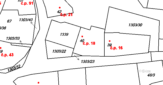 Krpy 18, Kropáčova Vrutice na parcele st. 40 v KÚ Krpy, Katastrální mapa