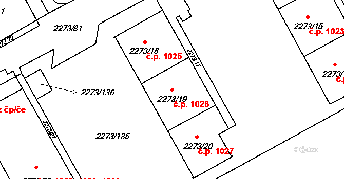 Šluknov 1026 na parcele st. 2273/19 v KÚ Šluknov, Katastrální mapa