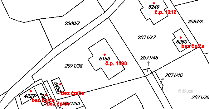 Nové Město 1190, Rokycany na parcele st. 5189 v KÚ Rokycany, Katastrální mapa