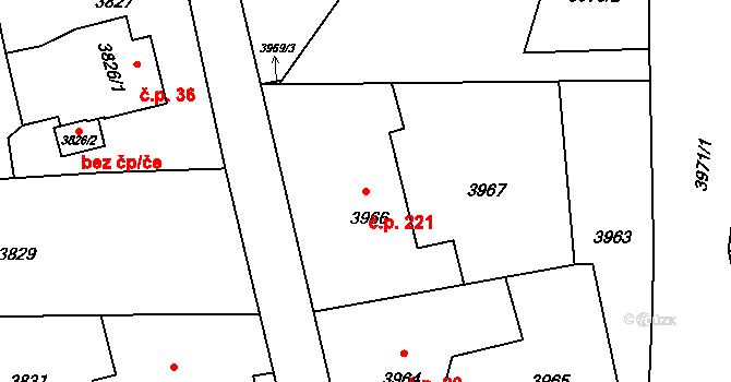 Lutyně 221, Orlová na parcele st. 3966 v KÚ Horní Lutyně, Katastrální mapa