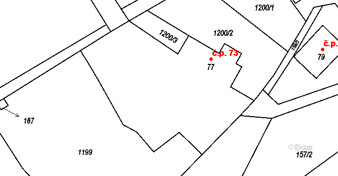 Heřmanov 73 na parcele st. 77 v KÚ Heřmanov, Katastrální mapa