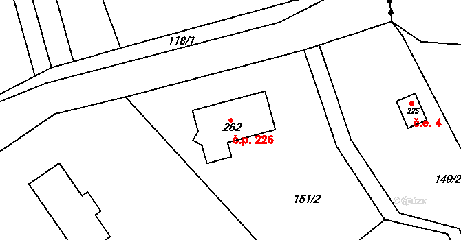 Drahlín 226 na parcele st. 262 v KÚ Drahlín, Katastrální mapa