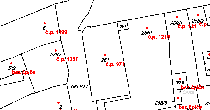 Malenovice 971, Zlín na parcele st. 261 v KÚ Malenovice u Zlína, Katastrální mapa