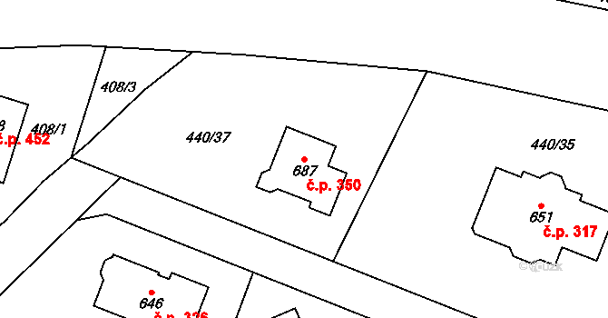 Maršov 350, Krupka na parcele st. 687 v KÚ Maršov u Krupky, Katastrální mapa