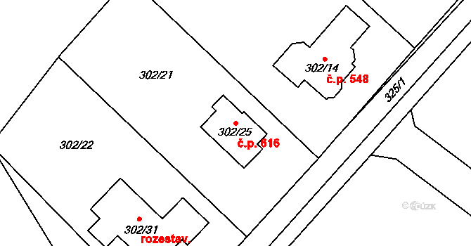 Krmelín 616 na parcele st. 302/25 v KÚ Krmelín, Katastrální mapa