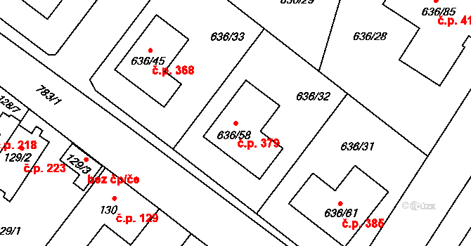 Červený Hrádek 379, Plzeň na parcele st. 636/58 v KÚ Červený Hrádek u Plzně, Katastrální mapa