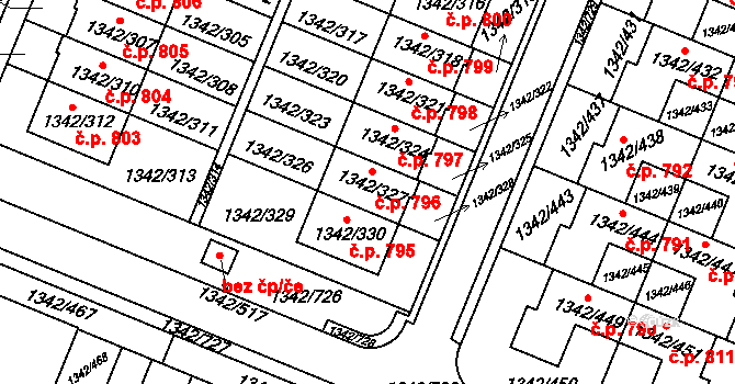 Jinonice 796, Praha na parcele st. 1342/327 v KÚ Jinonice, Katastrální mapa