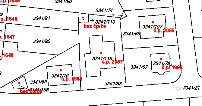 České Budějovice 7 2157, České Budějovice na parcele st. 3341/118 v KÚ České Budějovice 7, Katastrální mapa