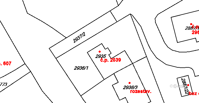 Varnsdorf 2039 na parcele st. 2935 v KÚ Varnsdorf, Katastrální mapa