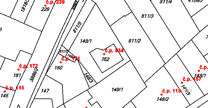 Stařeč 534 na parcele st. 752 v KÚ Stařeč, Katastrální mapa