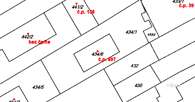 Židlochovice 897 na parcele st. 434/6 v KÚ Židlochovice, Katastrální mapa