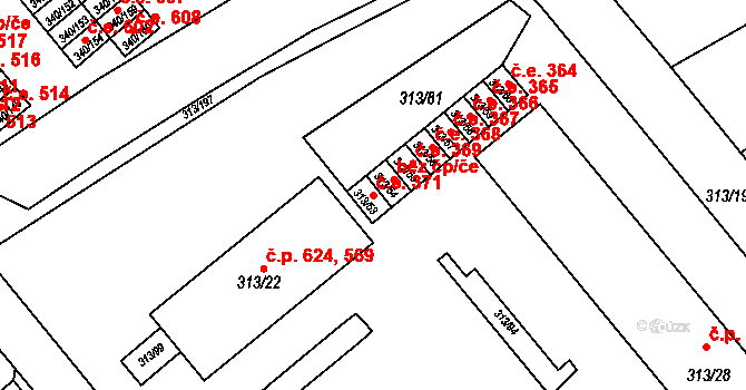 Vyškov-Předměstí 371, Vyškov na parcele st. 313/53 v KÚ Vyškov, Katastrální mapa