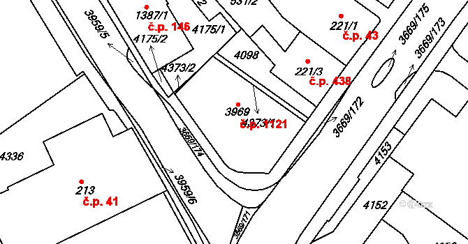Žichlínské Předměstí 1121, Lanškroun na parcele st. 3969 v KÚ Lanškroun, Katastrální mapa