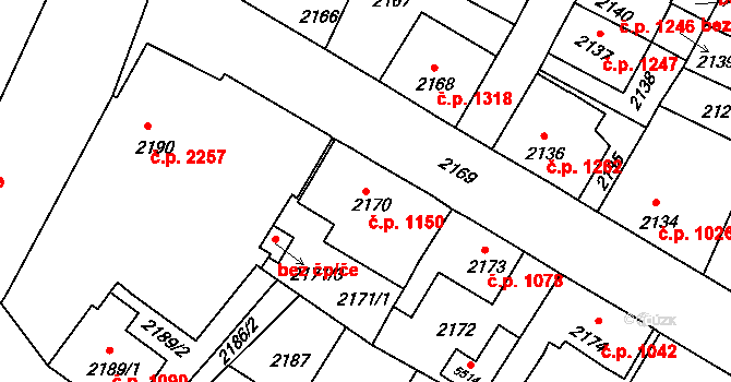 Předměstí 1150, Litoměřice na parcele st. 2170 v KÚ Litoměřice, Katastrální mapa