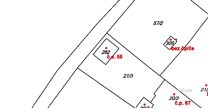 Kyškovice 55 na parcele st. 262 v KÚ Kyškovice, Katastrální mapa