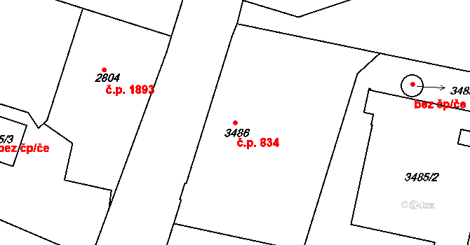 Děčín VI-Letná 834, Děčín na parcele st. 3486 v KÚ Podmokly, Katastrální mapa