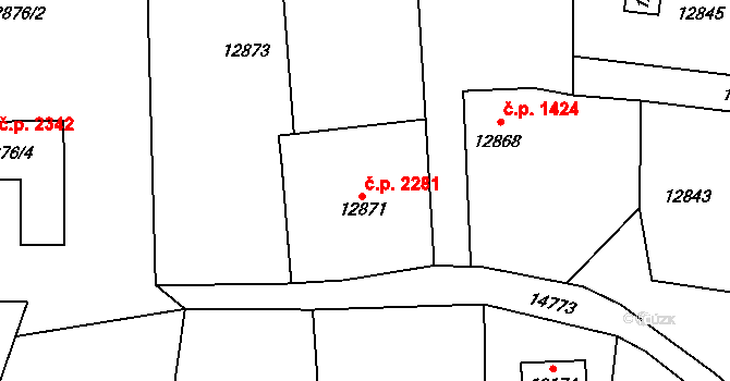 Vsetín 2281 na parcele st. 12871 v KÚ Vsetín, Katastrální mapa