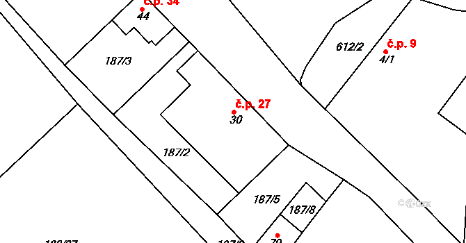 Bilina 27, Veselíčko na parcele st. 30 v KÚ Bilina, Katastrální mapa