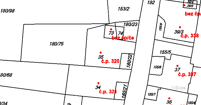 Kocanda 320, Herálec na parcele st. 35 v KÚ Kocanda, Katastrální mapa