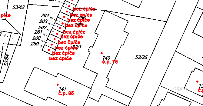 Čížová 75 na parcele st. 140 v KÚ Nová Ves u Čížové, Katastrální mapa