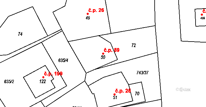 Škrdlovice 59 na parcele st. 50 v KÚ Škrdlovice, Katastrální mapa