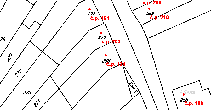 Milešovice 134 na parcele st. 268 v KÚ Milešovice, Katastrální mapa
