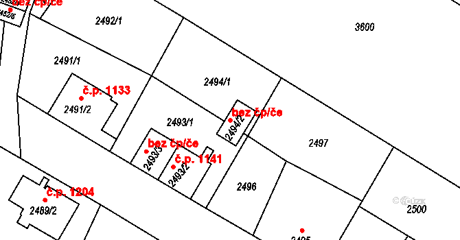 Třešť 38667801 na parcele st. 2494/2 v KÚ Třešť, Katastrální mapa