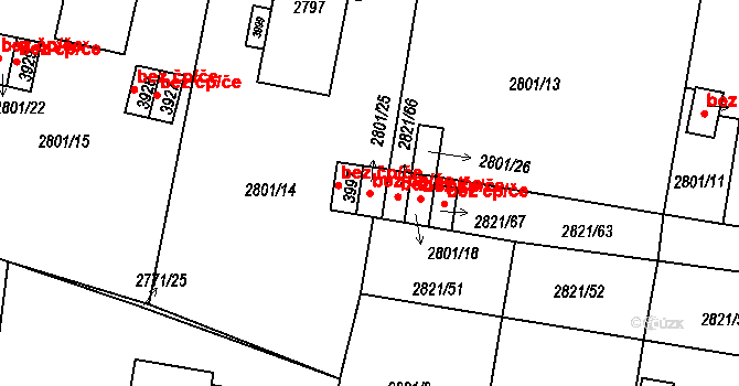 Moravská Třebová 40153801 na parcele st. 2801/25 v KÚ Moravská Třebová, Katastrální mapa