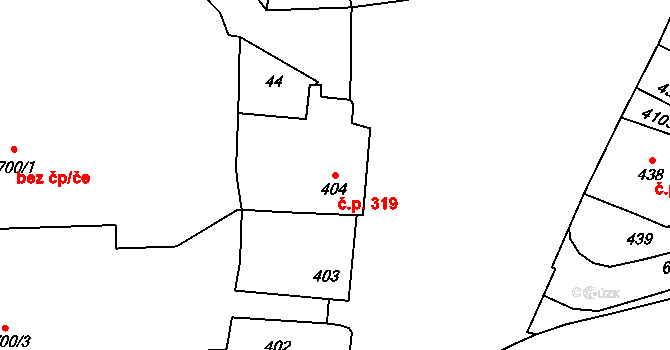 Zlín 319 na parcele st. 404 v KÚ Zlín, Katastrální mapa