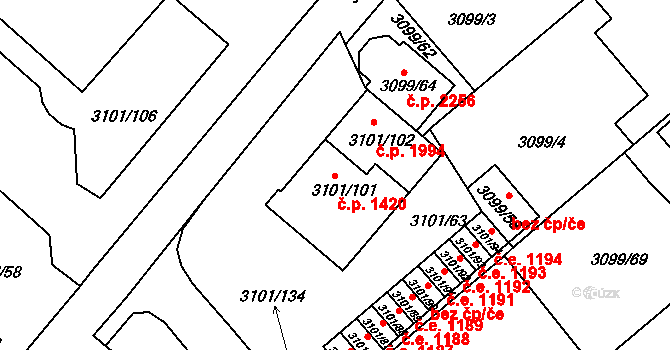 Pelhřimov 41834801 na parcele st. 3101/101 v KÚ Pelhřimov, Katastrální mapa