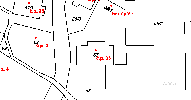 Vrbka 33, Služovice na parcele st. 57 v KÚ Vrbka u Opavy, Katastrální mapa
