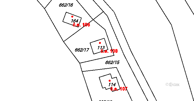 Zálužné 108, Vítkov na parcele st. 113 v KÚ Nové Těchanovice, Katastrální mapa
