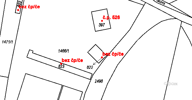 Spálené Poříčí 43483801 na parcele st. 822 v KÚ Spálené Poříčí, Katastrální mapa