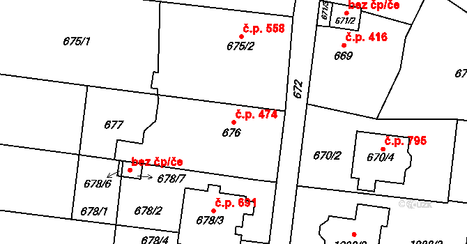 Kobeřice 474 na parcele st. 676 v KÚ Kobeřice ve Slezsku, Katastrální mapa