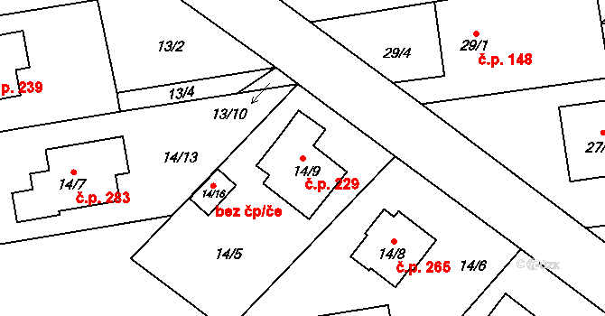 Bobrovníky 229, Hlučín na parcele st. 14/9 v KÚ Bobrovníky, Katastrální mapa