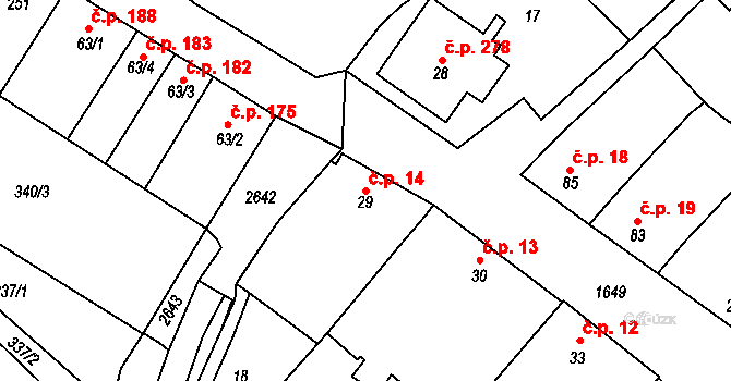 Hostěrádky-Rešov 14 na parcele st. 29 v KÚ Hostěrádky, Katastrální mapa
