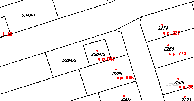 Nivnice 947 na parcele st. 2264/3 v KÚ Nivnice, Katastrální mapa