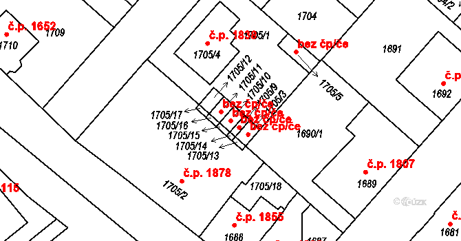 Louny 50064801 na parcele st. 1705/10 v KÚ Louny, Katastrální mapa