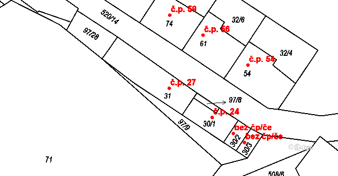 Liběšice 27, Želenice na parcele st. 31 v KÚ Liběšice u Želenic, Katastrální mapa