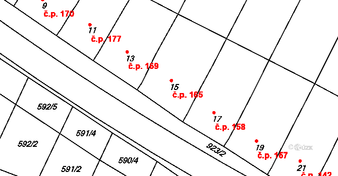 Vícemilice 165, Bučovice na parcele st. 15 v KÚ Vícemilice, Katastrální mapa
