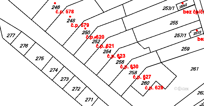 Bučovice 623 na parcele st. 254 v KÚ Bučovice, Katastrální mapa